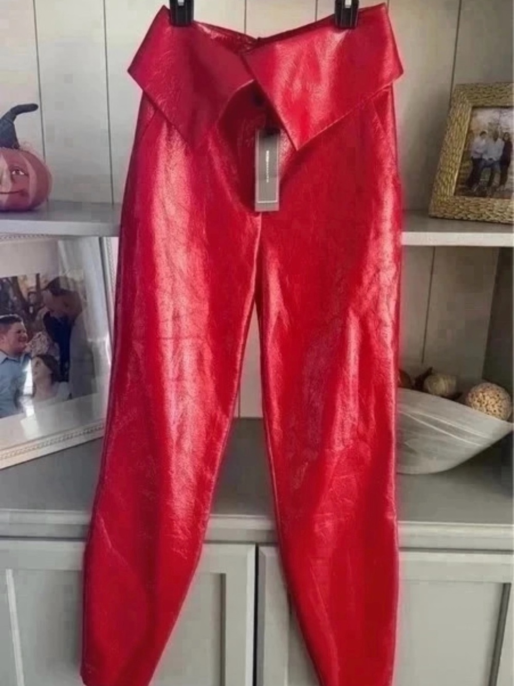Red High-Waist Faux Leather Pants BCBG RARE